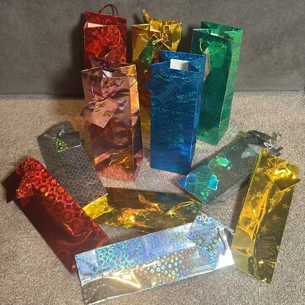 Brightly Colored Holographic Party Gift Bags 24 Bags with Handles & Card